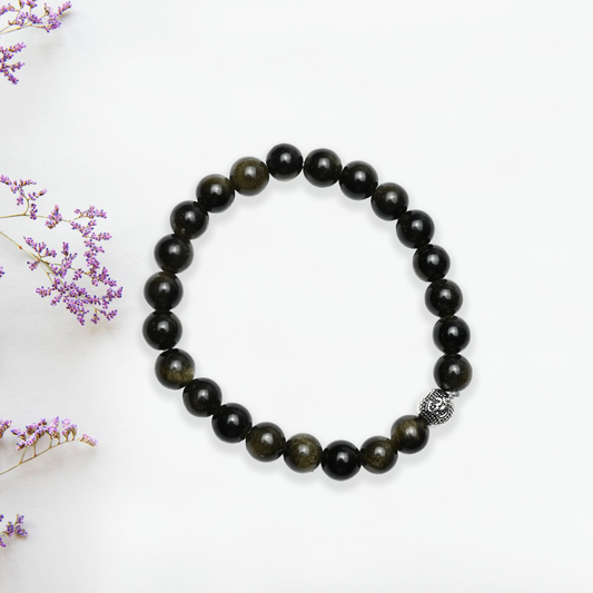 Natural Black Onyx  Bracelet, Gemstone Bracelet 8mm Beads