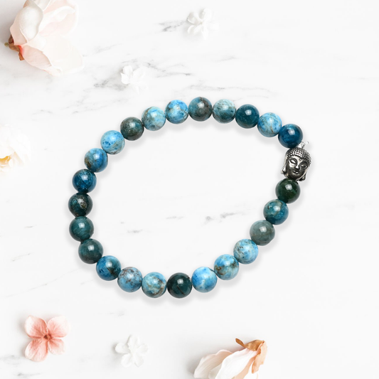 Natural Blue Apitite  Bracelet, Gemstone Bracelet 8mm Beads