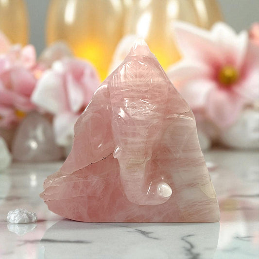 Rose Quartz Slab Ganesh Statue