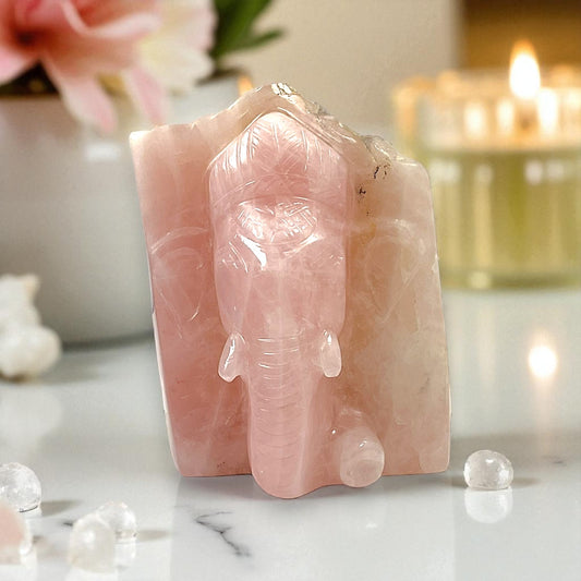 Rose Quartz Slab Ganesh Statue