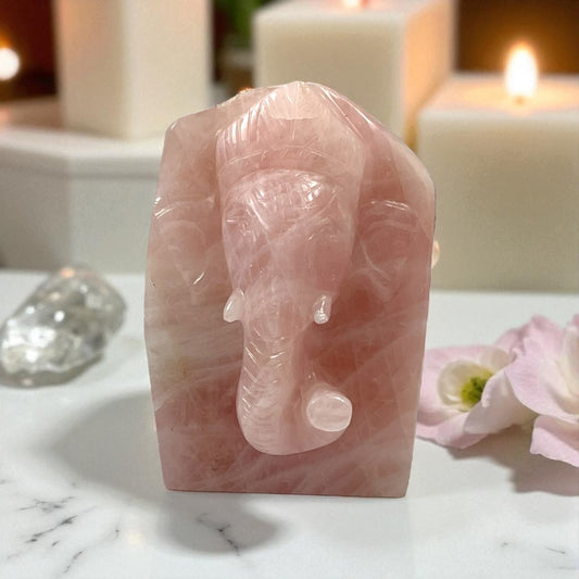 Rose Quartz Slab Ganesh Statue