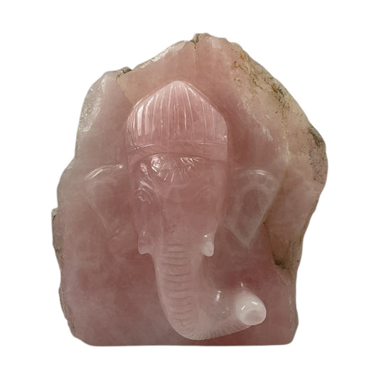 Rose Quartz Slab Ganesh Statue