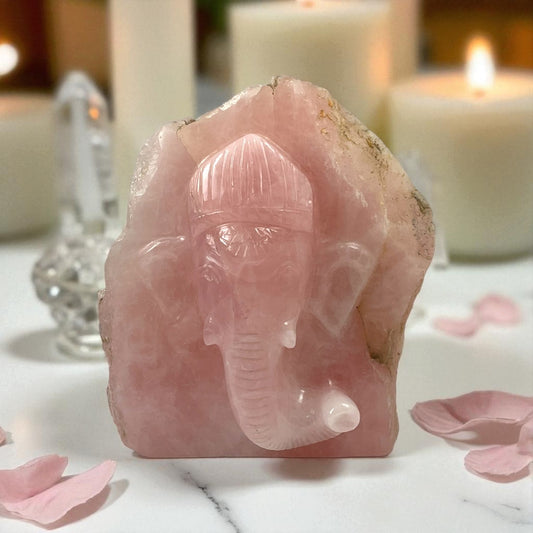 Rose Quartz Slab Ganesh Statue