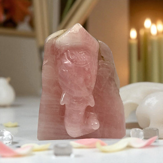 Rose Quartz Slab Ganesh Statue