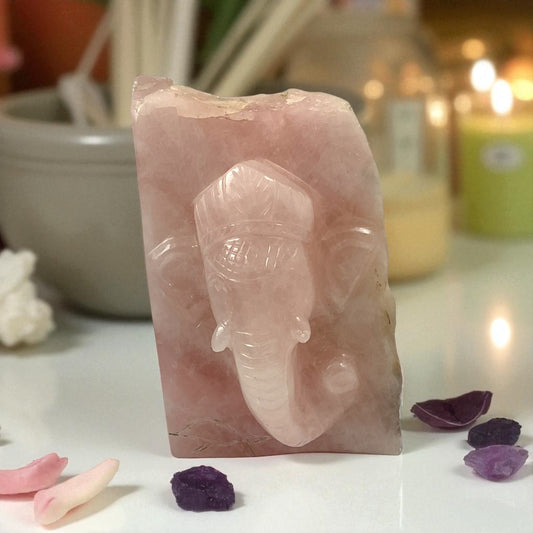 Rose Quartz Slab Ganesh Statue