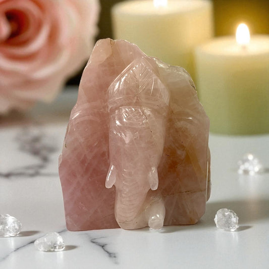 Rose Quartz Slab Ganesh Statue