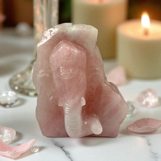 Rose Quartz Slab Ganesh Statue