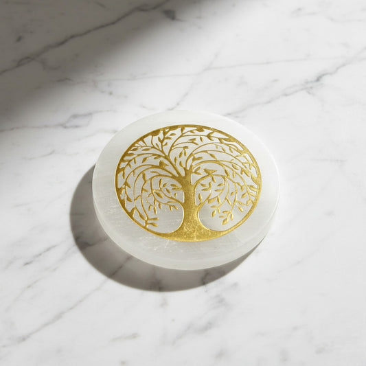 Tree selenite Golden Circle plate