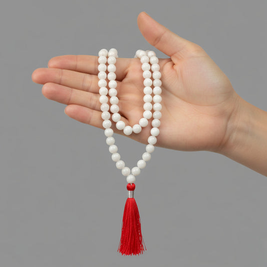 White Agate Mala (108 beads) 8 mm