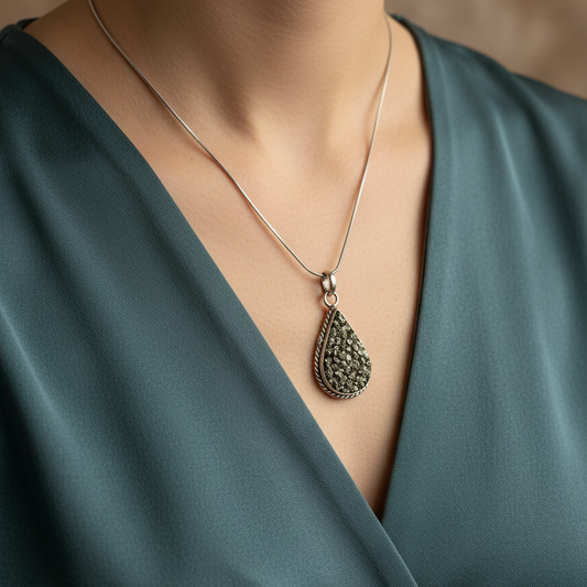 Pyrite Claster Pear Pendant