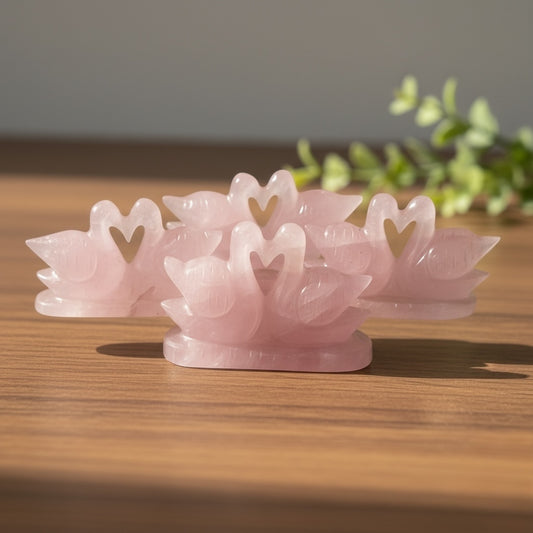 Rose Quartz Mandarin Ducks Pair