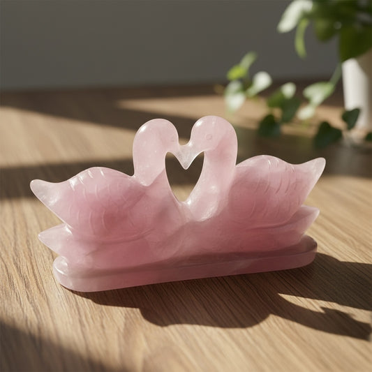 Rose Quartz Mandarin Ducks Pair (1750 Gm)