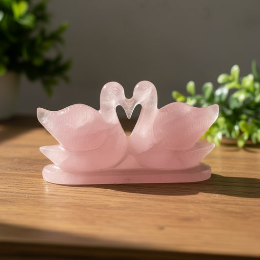 Rose Quartz Mandarin Ducks Pair (200 - 300) Gm