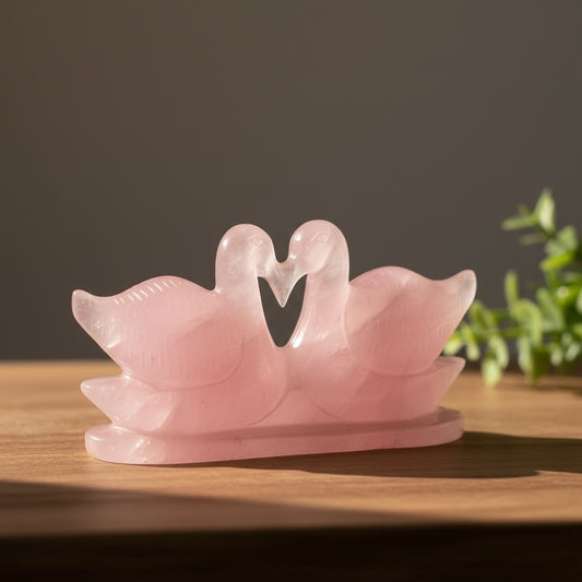 Rose Quartz Mandarin Ducks Pair (200-225) Gm