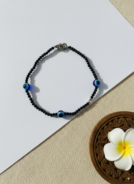 Black Bead Evil Eye Charm Anklet