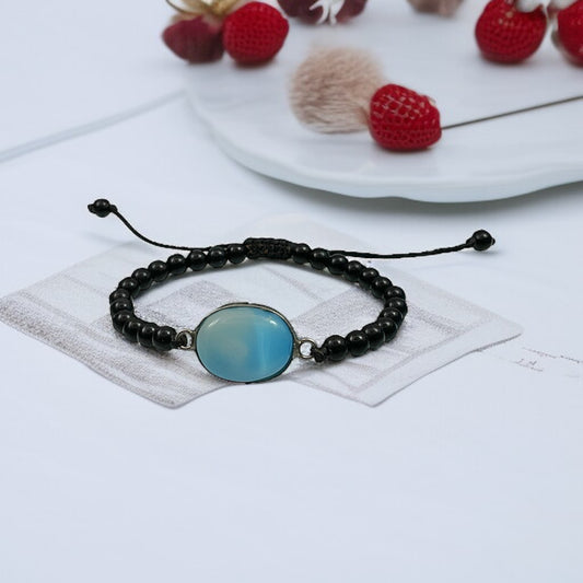 Blue Chalcedony & Black Agate Healing Bracelet