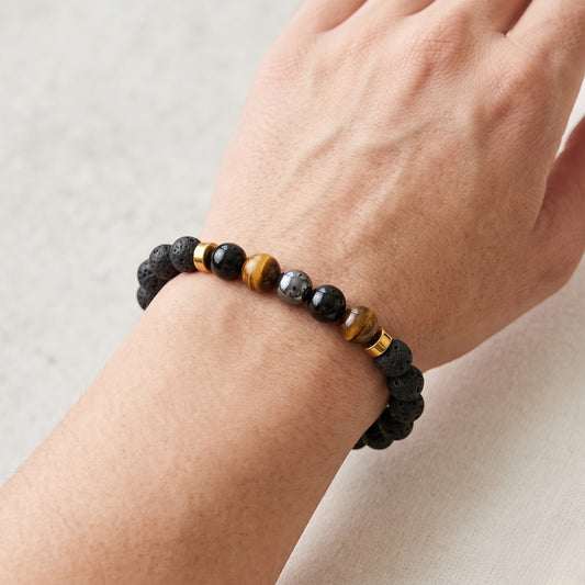 Triple Protection with Lava Bracelet 8 MM Beads