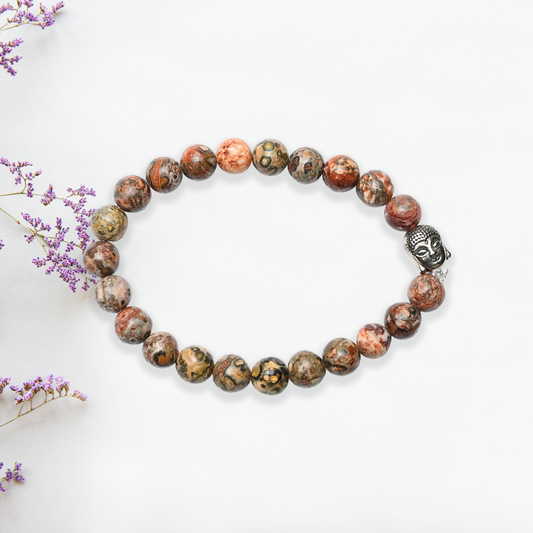 Natural Leopard Skin Jasper Bracelet, Gemstone Bracelet 8mm Beads