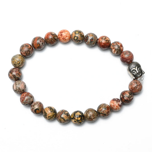 Natural Leopard Skin Jasper Bracelet, Gemstone Bracelet 8mm Beads