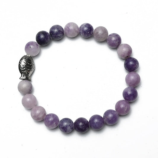 Natural Lepidolite  Bracelet, Gemstone Bracelet 8mm Beads