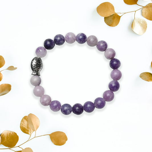 Natural Lepidolite  Bracelet, Gemstone Bracelet 8mm Beads