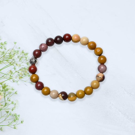 Natural Mookaite Jasper Bracelet, Gemstone Bracelet 8mm Beads