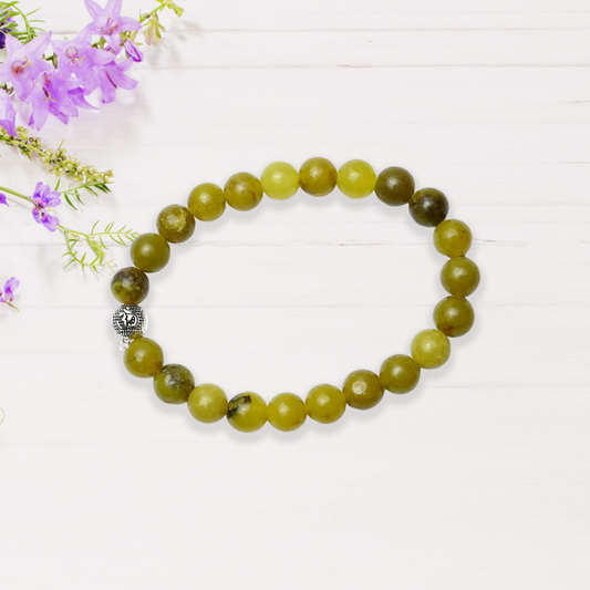 Natural Nephrite Jade Bracelet, Gemstone Bracelet 8mm Beads