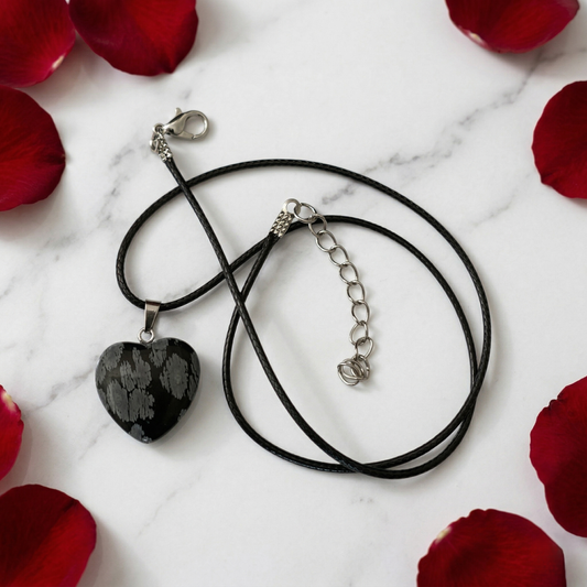 Snowflake Obsidian Heart Pendant
