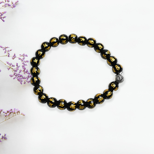 Natural Omani Obsidian Bracelet, Gemstone Bracelet 8mm Beads