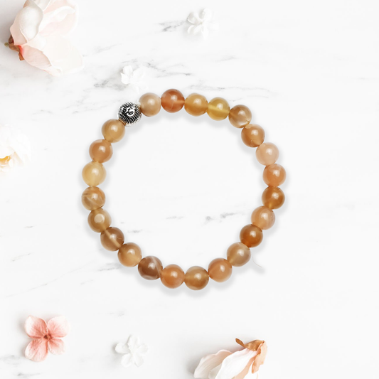 Natural Peach Moonstone Bracelet, Gemstone Bracelet 8mm Beads