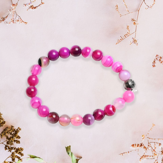 Natural Pink Agate Bracelet, Gemstone Bracelet 8mm Beads