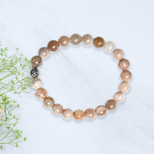 Natural Pink Moonstone Bracelet, Gemstone Bracelet 8mm Beads