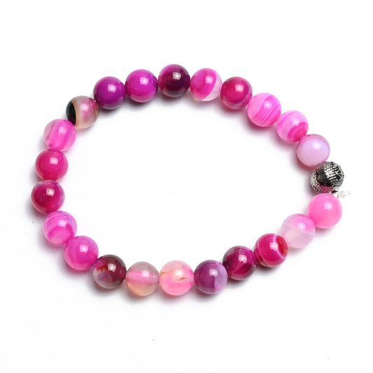 Natural Pink Agate Bracelet, Gemstone Bracelet 8mm Beads