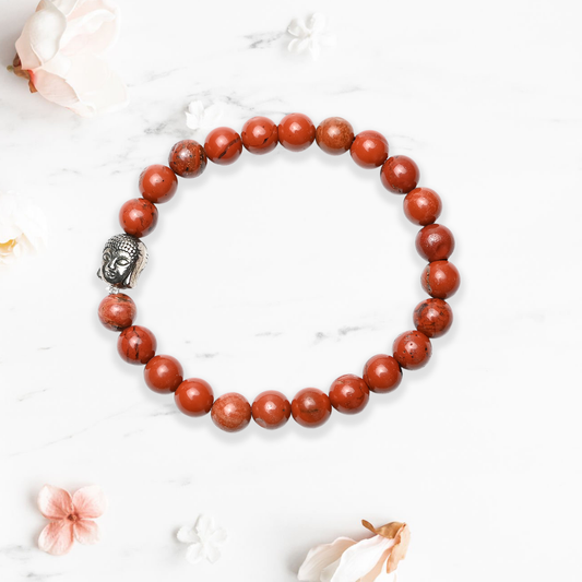 Natural Red Jasper Bracelet, Gemstone Bracelet 8mm Beads