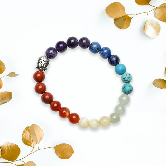 Natural Seven Chakra  Bracelet, Gemstone Bracelet 8mm Beads