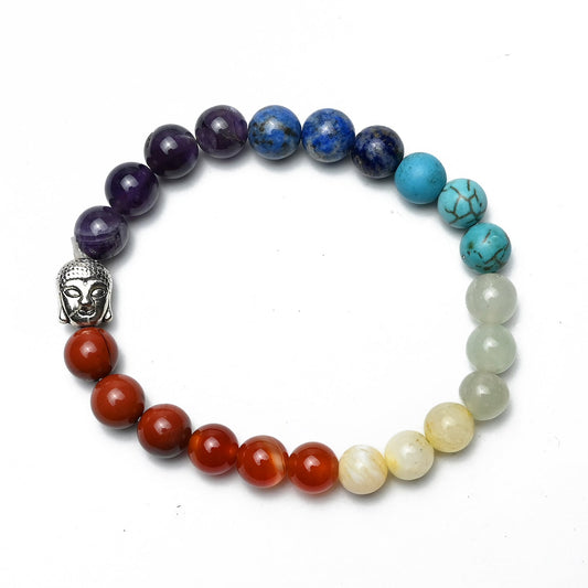 Natural Seven Chakra  Bracelet, Gemstone Bracelet 8mm Beads