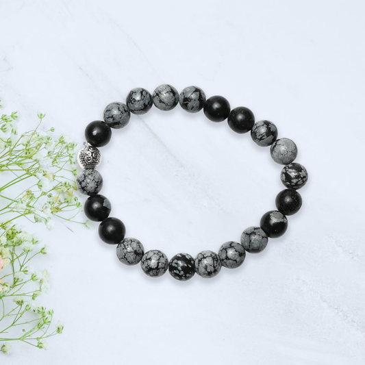 Natural Snowflake Obsidian  Bracelet, Gemstone Bracelet 8mm Beads