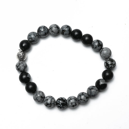 Natural Snowflake Obsidian  Bracelet, Gemstone Bracelet 8mm Beads