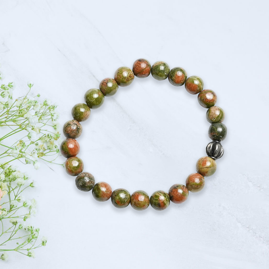 Natural Unakite  Bracelet, Gemstone Bracelet 8mm Beads