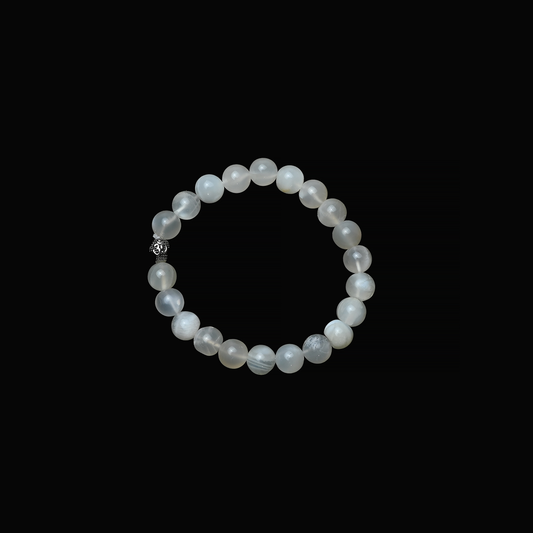 Natural White Rainbow Moonstone Bracelet, Gemstone Bracelet 8mm Beads