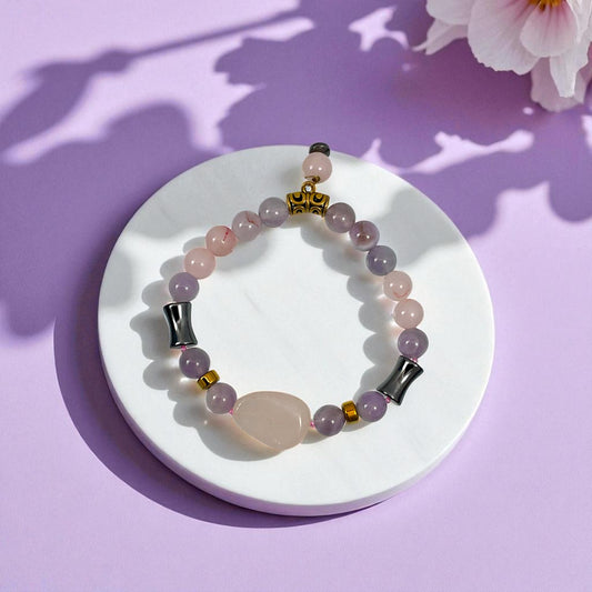 Rose Quartz, Amethyst & Hematite Bracelet 8 mm Beads
