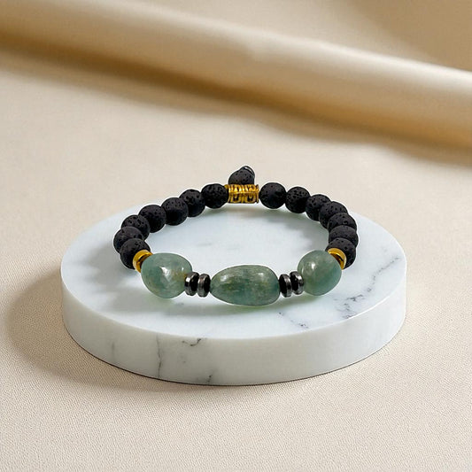 Natural Crystal Bracelet Aquamarine, Hematite & Lava Beads