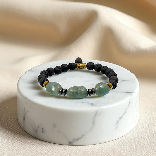 Natural Crystal Bracelet Aquamarine, Hematite & Lava Beads