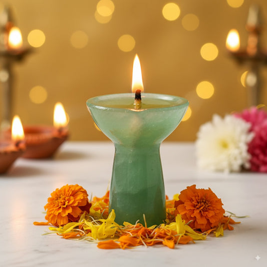 Light Green Aventurine Deepak with stand
