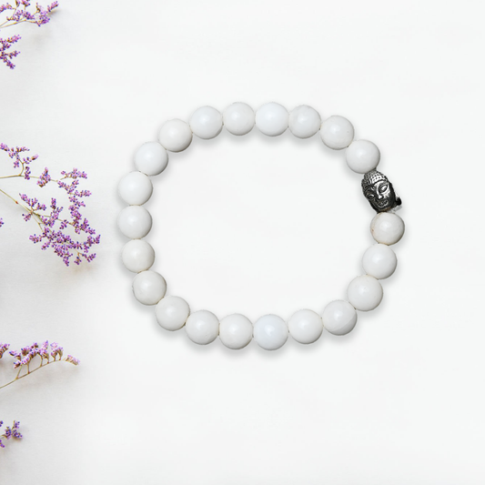 Natural White Agate Bracelet, Gemstone Bracelet 8mm Beads