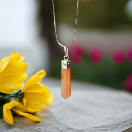 Carnelian Bullet/Pencil Shape Crystal Stone Pendant Locket