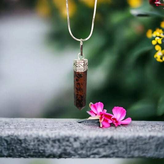 Mahogony Obsidian Bullet/Pencil Shape Crystal Stone Pendant Locket