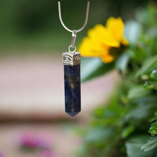 Sodalite Bullet/Pencil Shape Crystal Stone Pendant Locket