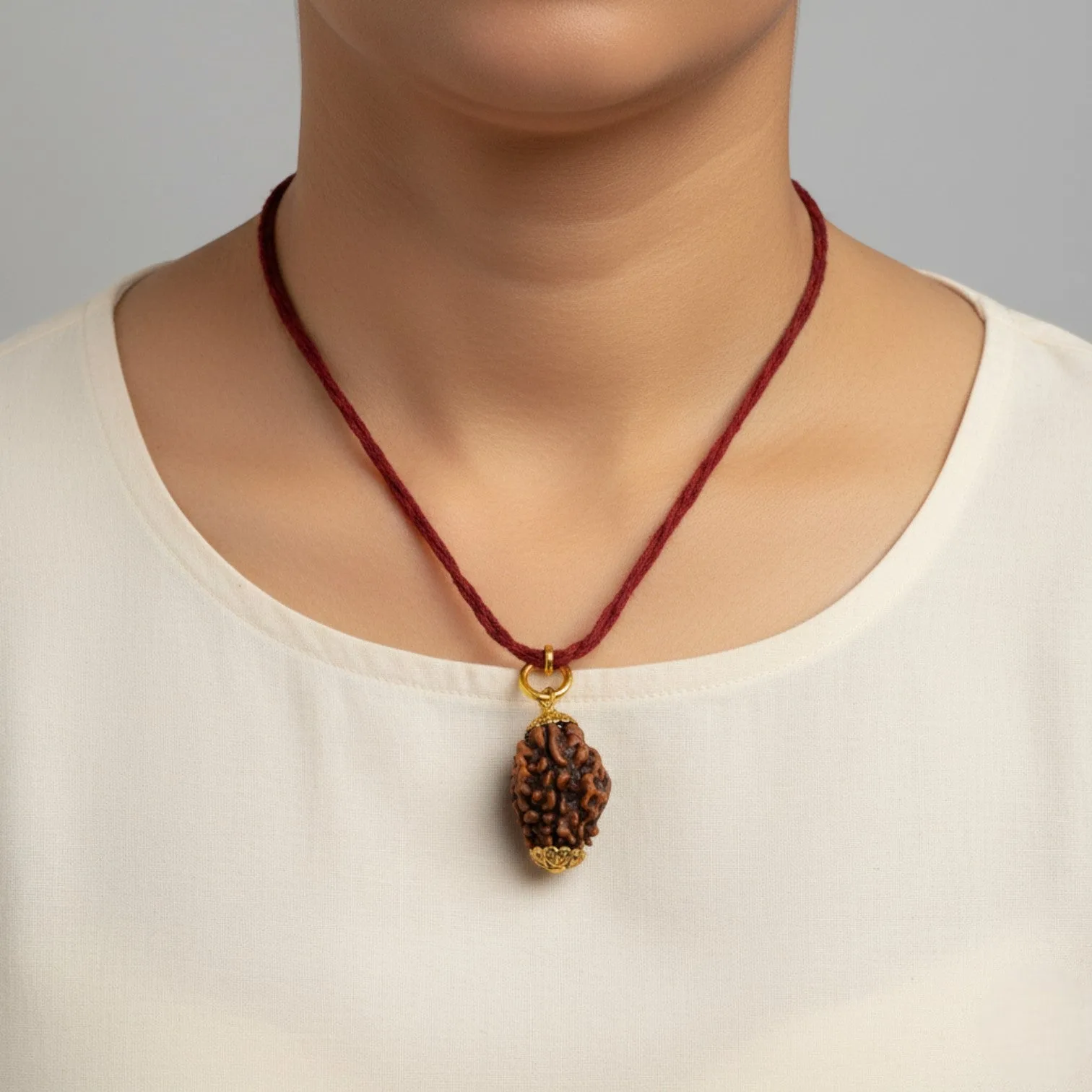  Natural 3 Mukhi Rudraksha Pendant-Gold Plated