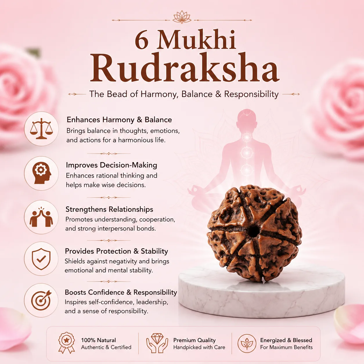 Natural 6 Mukhi Rudraksha Beads